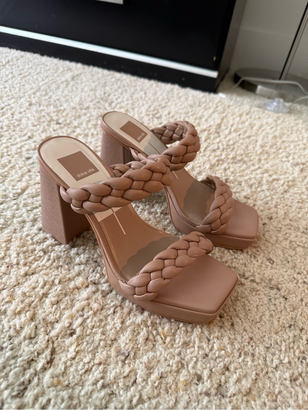 Dolce Vita Braided Double-Strap Block Heel Sandal in Dusty Rose
